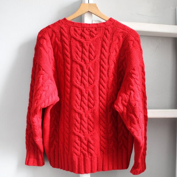 Carroll Reed Vintage Red Wool Cable Knit Crewneck Pullover Sweater Size Medium - Picture 3 of 3